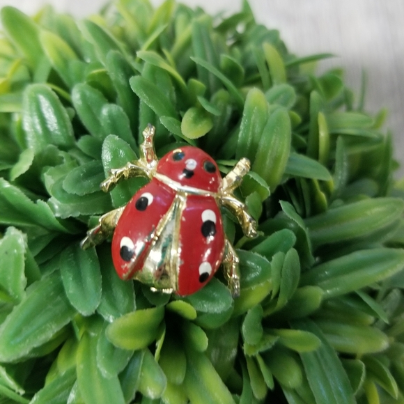 Vintage Ladybug Brooch W/ Green Eyes - Picture 9 of 10
